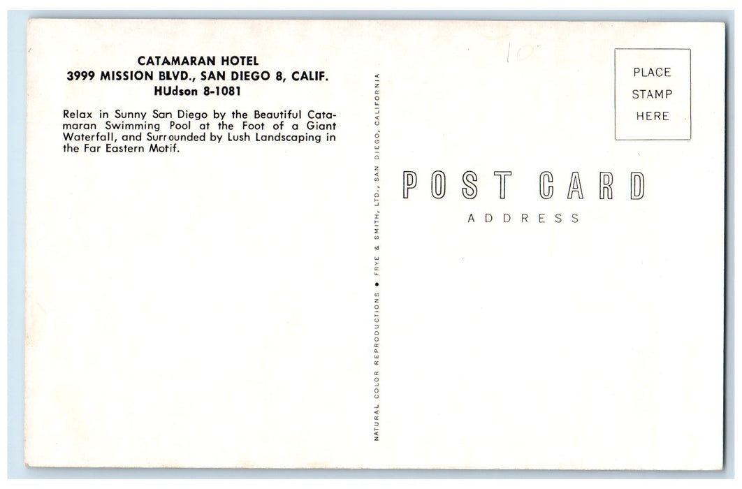 c1950 Catamaran Hotel Swimming Pool Restaurant Cottages San Diego 8 CA Postcard