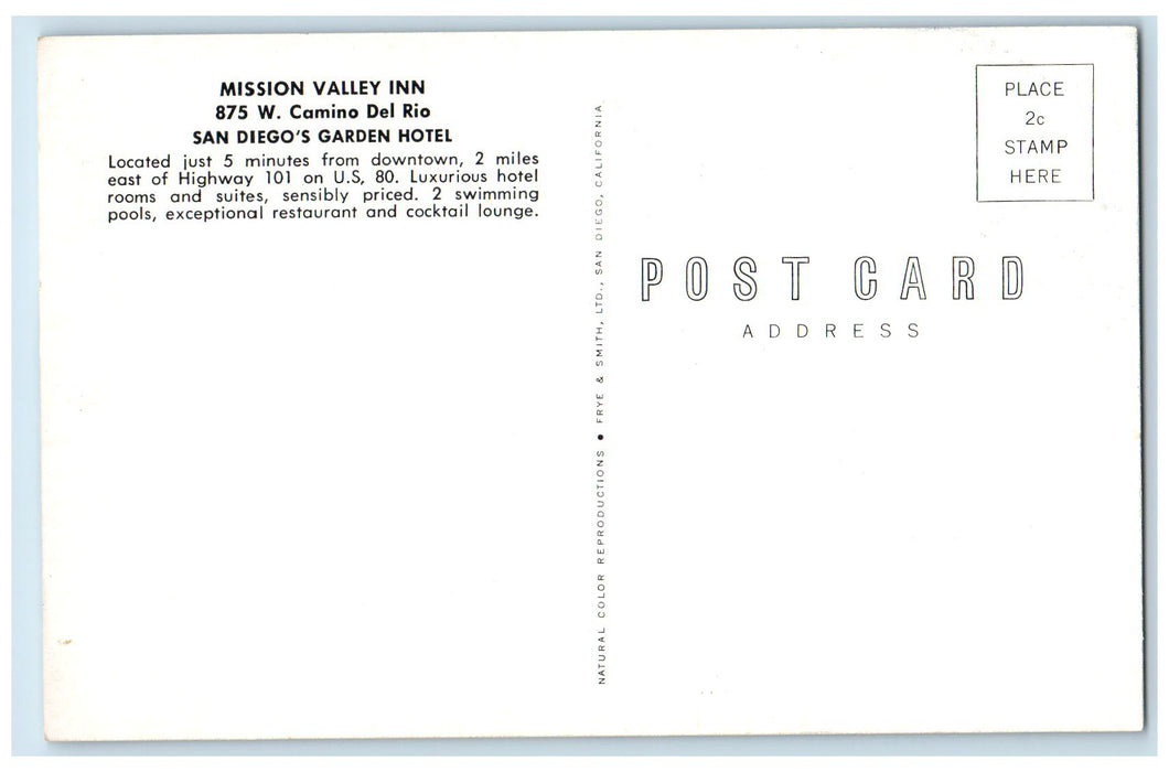 c1950's Mission Valley Inn Swimming Pool Guests Restaurant San Diego CA Postcard