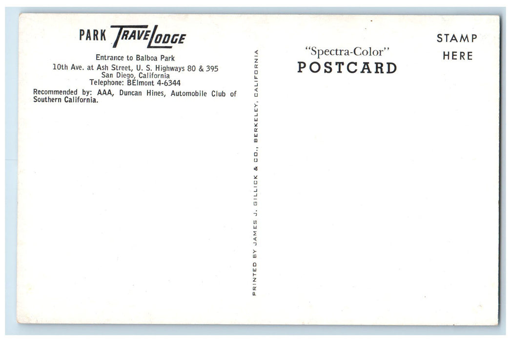 c1950 Park Travel Lodge Classic Cars Cottages Restaurant San Diego CA Postcard