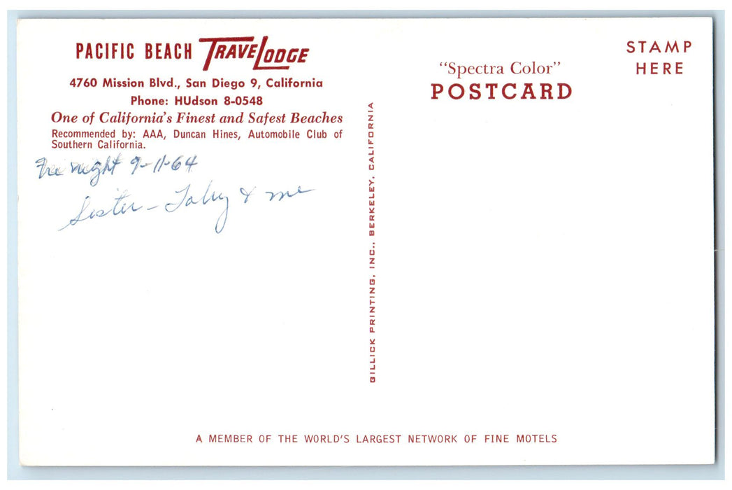c1950's Pacific Beach Travelodge Classic Cars Restaurant San Diego CA Postcard