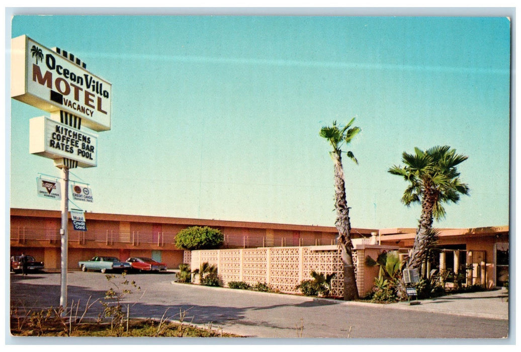 c1950's Ocean Villa Motel Restaurant Classic Cars Entrance San Diego CA Postcard