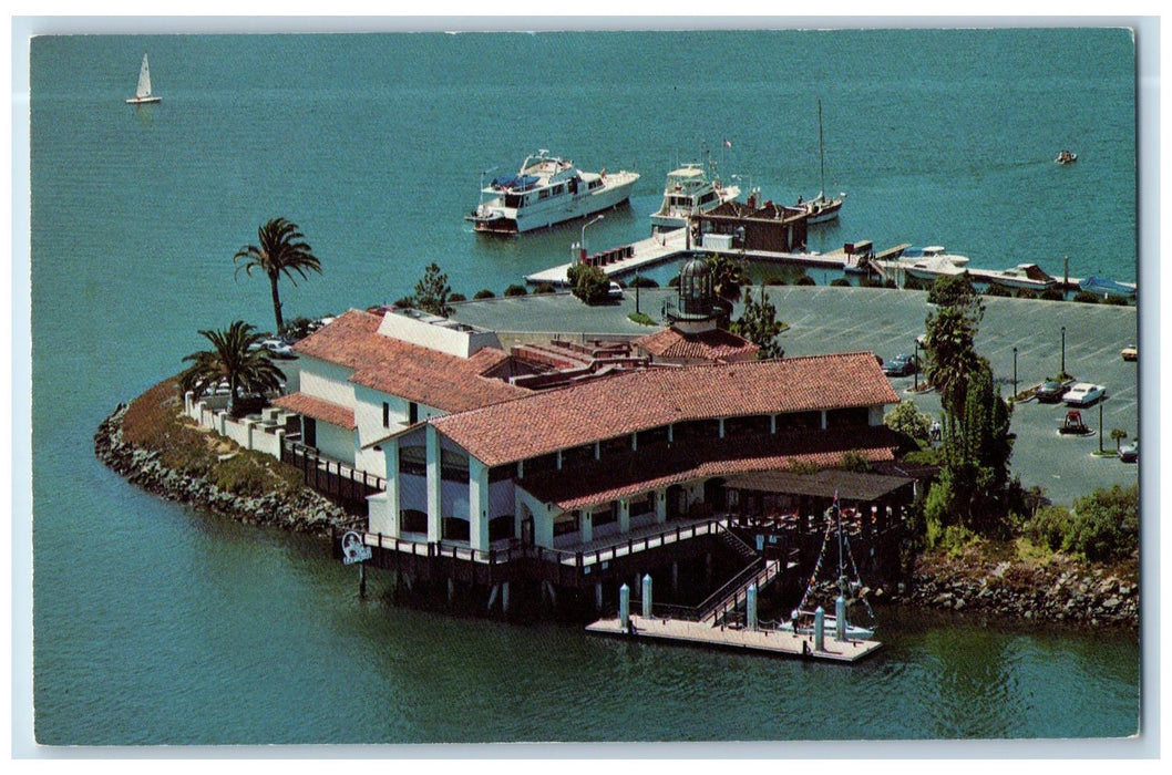 c1950's Tom Ham's Lighthouse View Restaurant Boat Docked San Diego CA Postcard