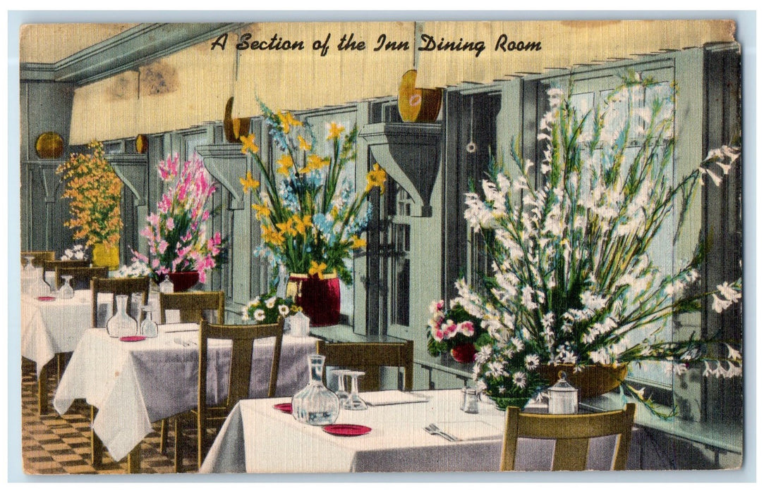 c1950 Santa Maria Inn Restaurant Flowers On Dining Room Santa Maria CA Postcard