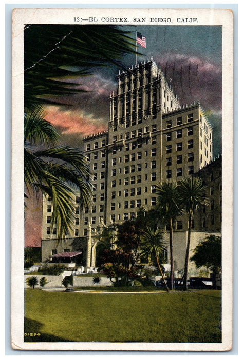 1930 El Cortez Hotel Building View Restaurant San Diego California CA Postcard