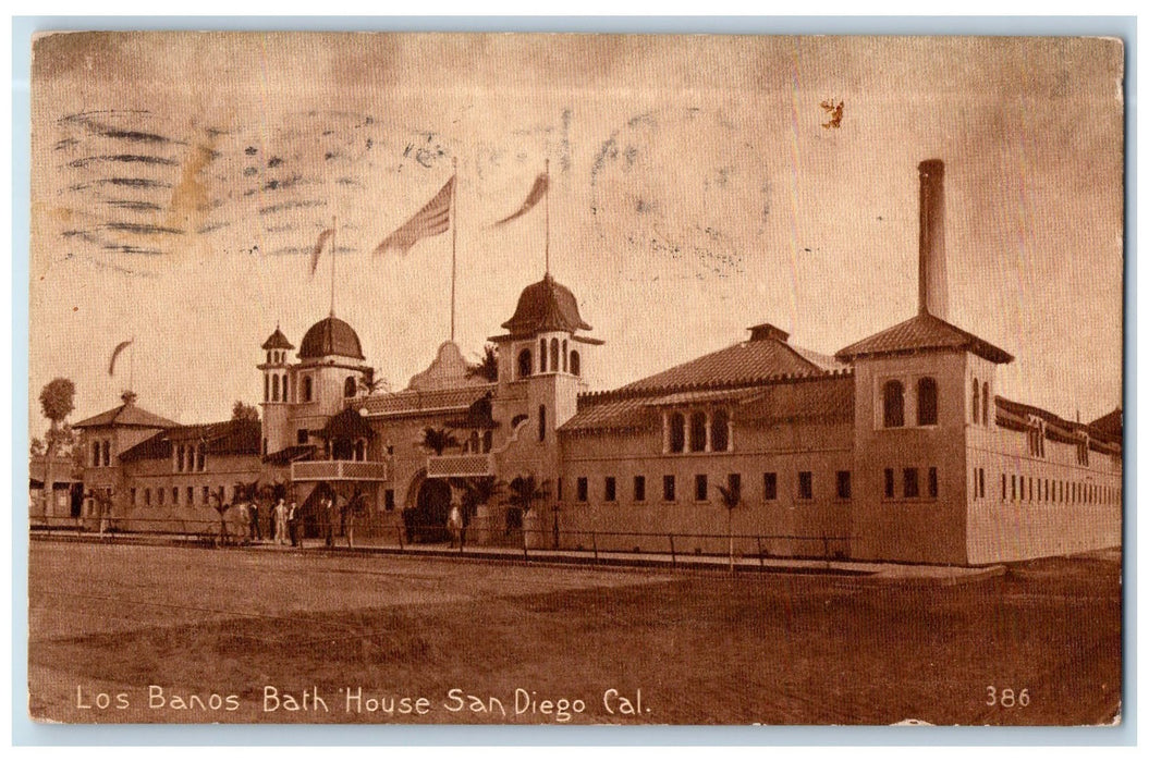 1911 Los Banos Bath House Restaurant Entrance San Diego California CA Postcard