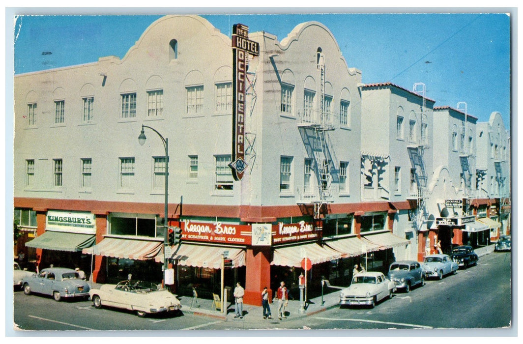 1958 Occidental Hotel Building Classic Cars Restaurant Santa Rosa CA Postcard
