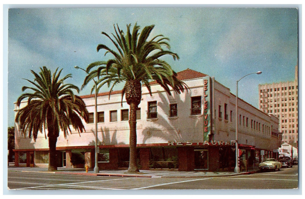 c1950 Belle Vue French Restaurant Classic Cars Roadside Santa Monica CA Postcard