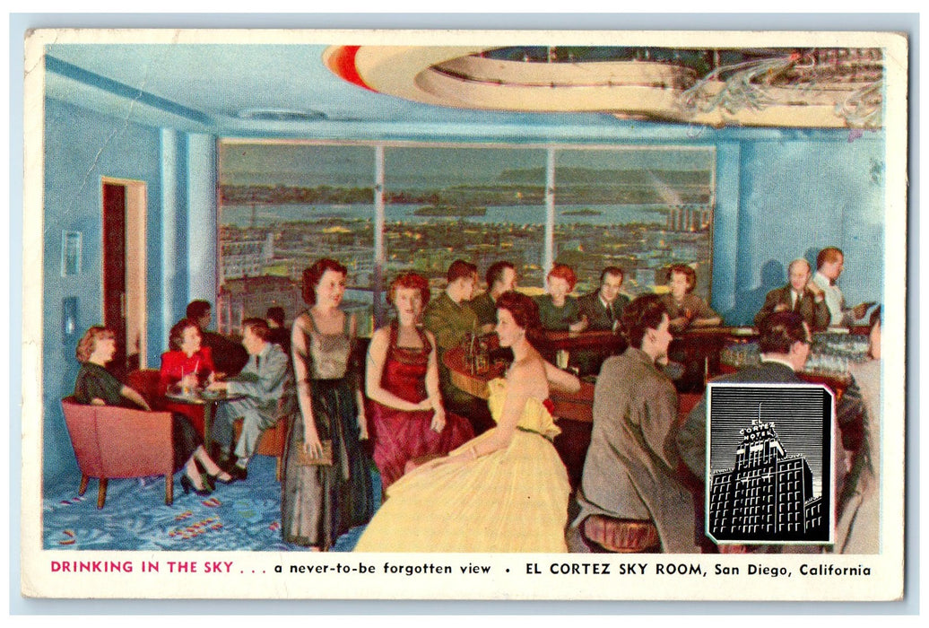 1953 El Cortez Hotel Sky Room Bar Restaurant San Diego California CA Postcard