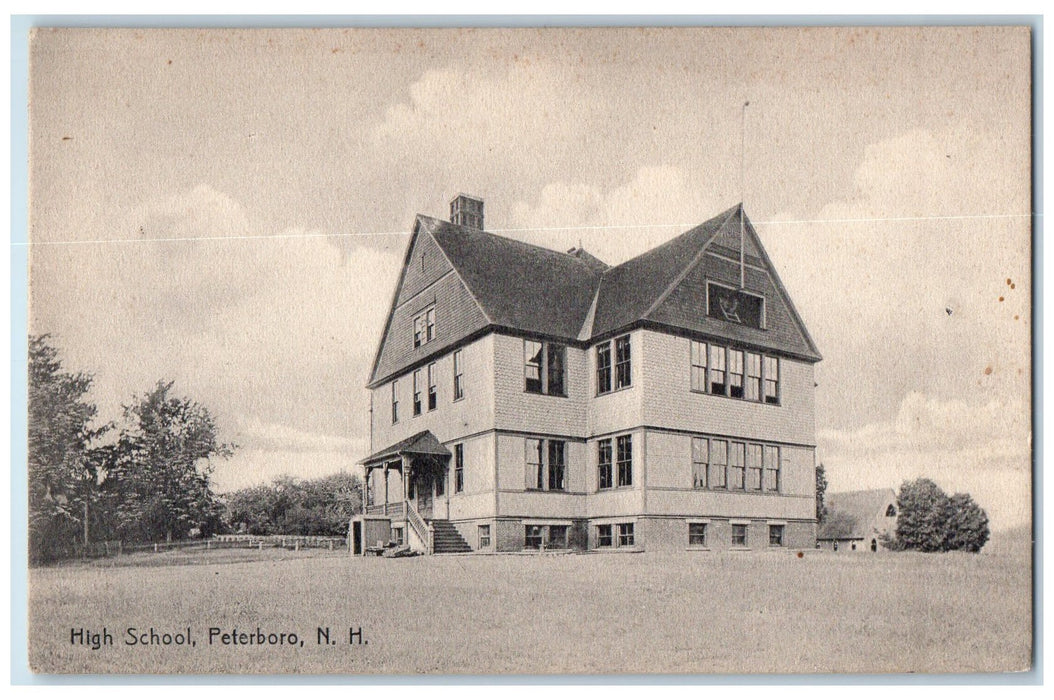 c1940's High School Exterior Scene Peterboro NH Unposted Rotograph Postcard