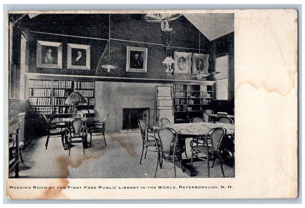 c1905's Reading Room Of The First Free Public Library Peterborough NH Postcard
