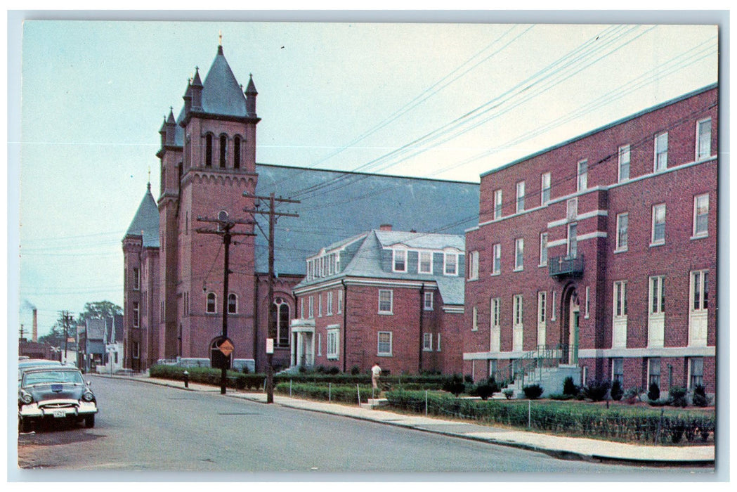 c1960s St Patrick's Rectory Parish School And Church Exterior Nashua NH Postcard