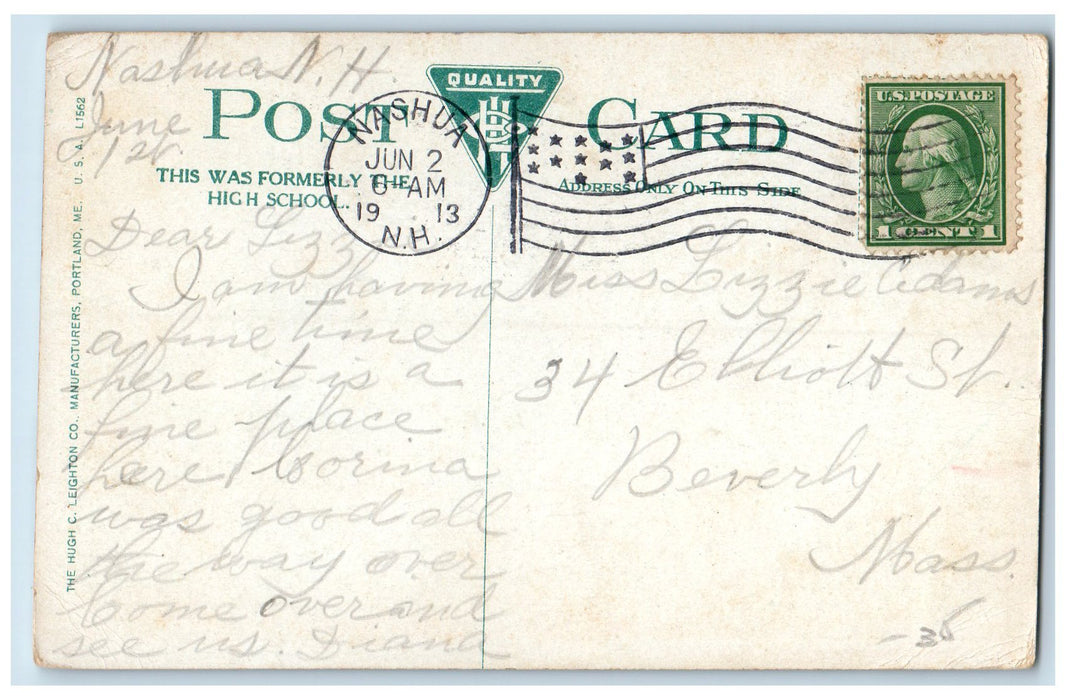 1910 Spring Street School Exterior Scene Nashua New Hampshire NH Posted Postcard