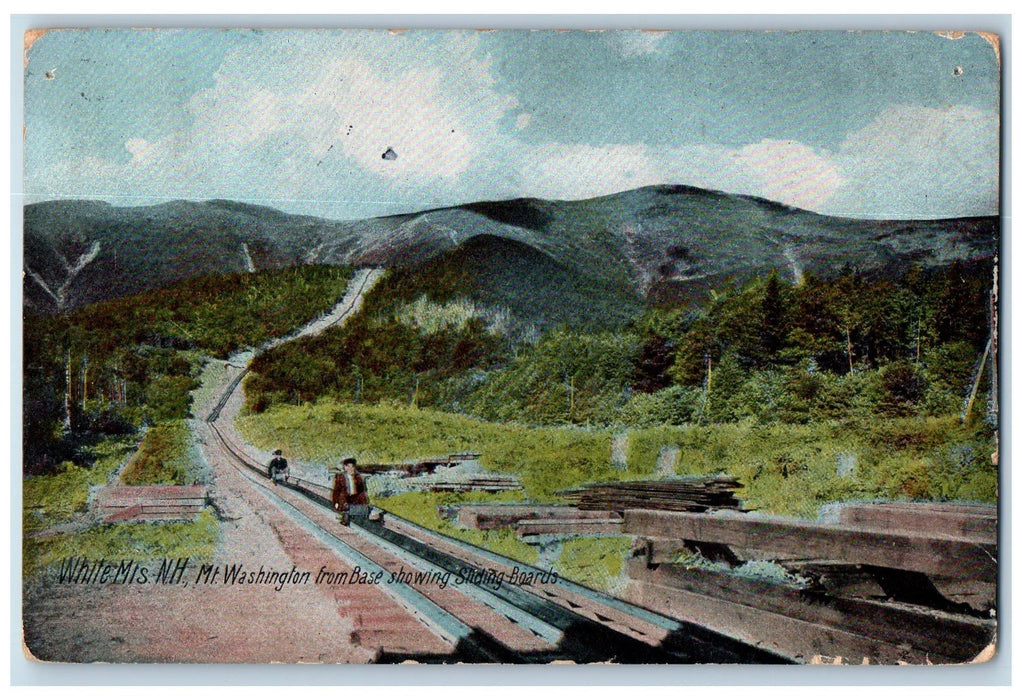 1909 Mts. Washington From Base Showing Sliding Board White Mountains NH Postcard