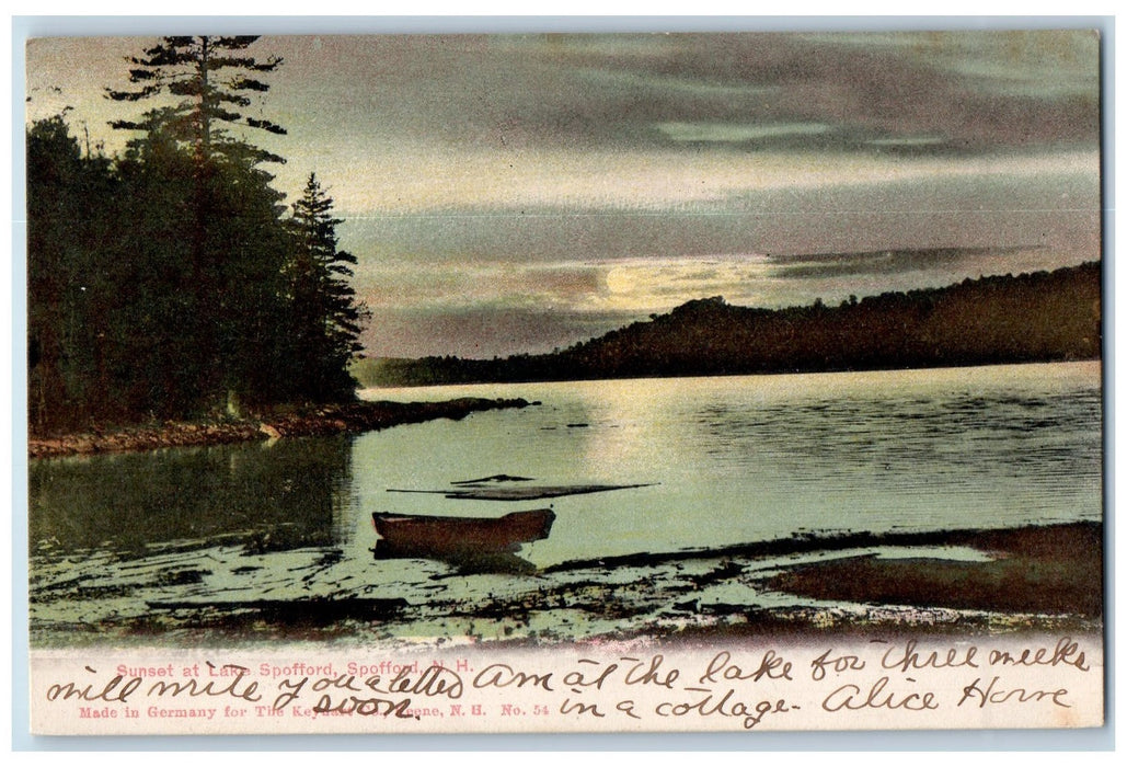 1908 Sunset At Lake Spofford Boat View Spofford New Hampshire NH Posted Postcard
