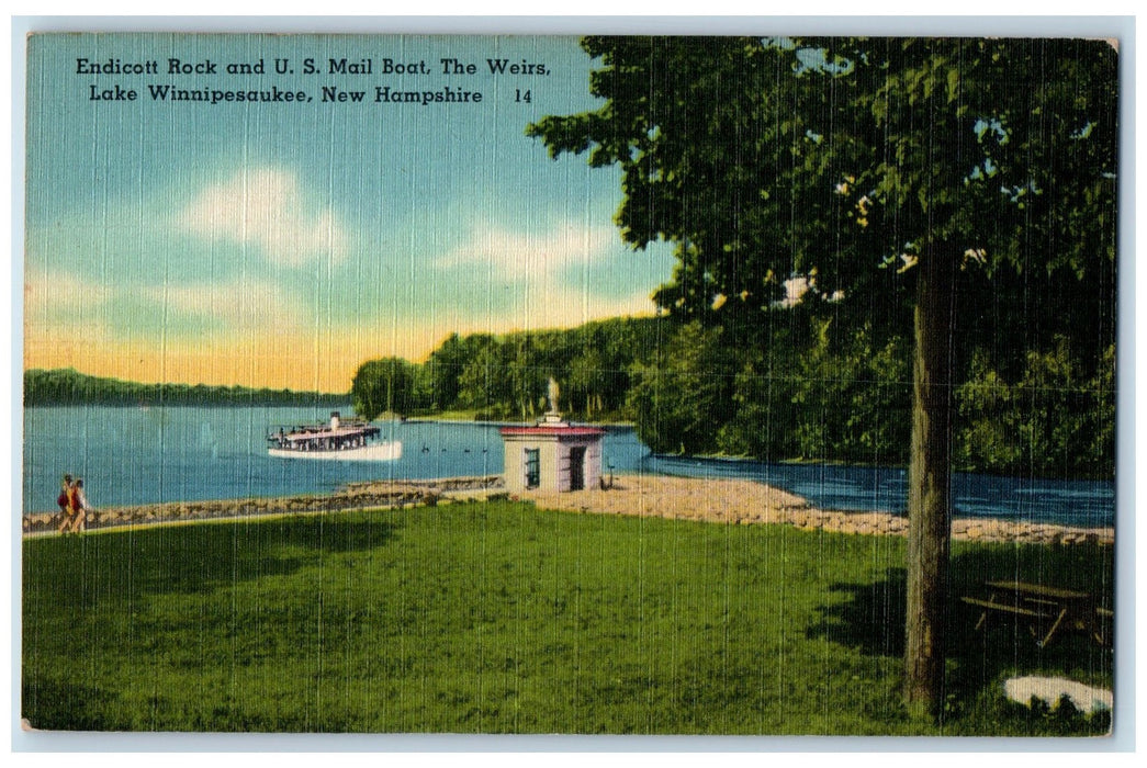c1940's Endicott Rock US Mail Boat Weirs Harbor Lake Winnipesaukee NH Postcard
