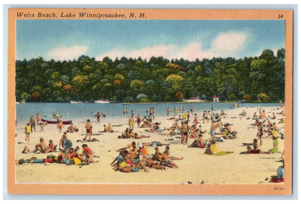 1952 Weirs Beach Tourist Swimming Boat Harbor Lake Winnipesaukee NH Postcard