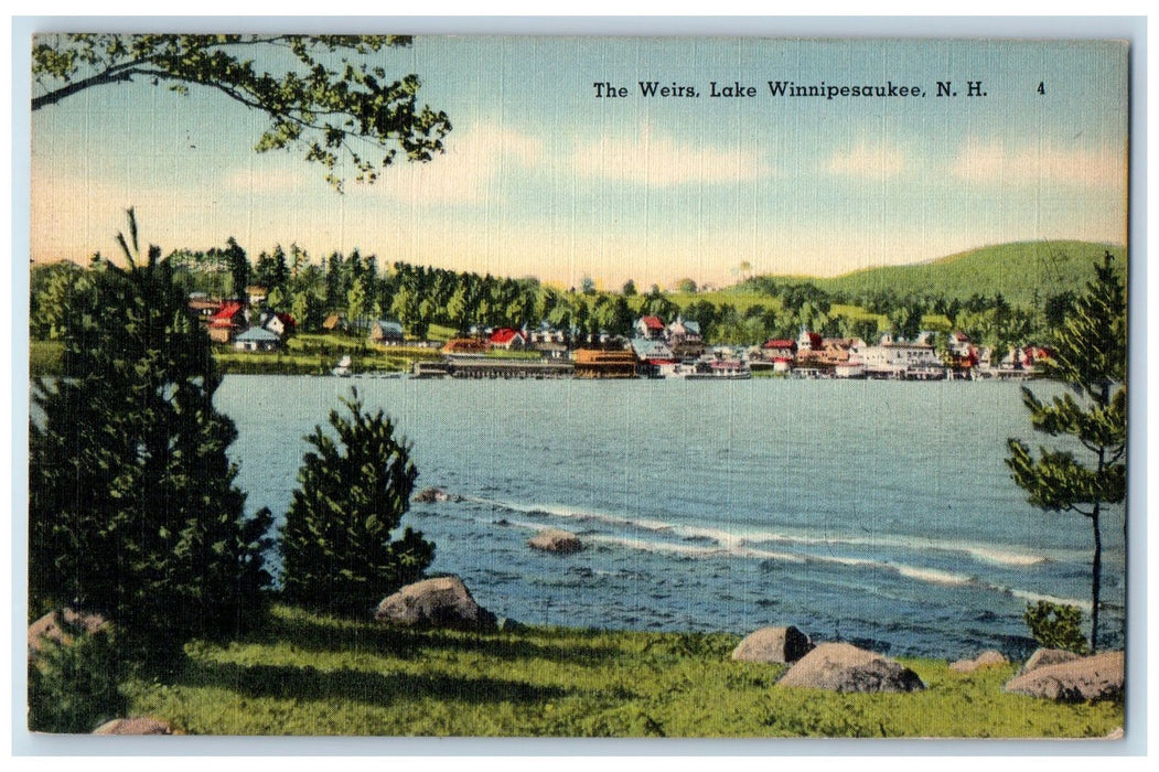 1946 The Weirs Lake Seaside Forest Resorts Mountain Winnipesaukee NH Postcard