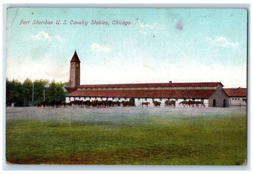 c1910's Fort Sheridan US Cavalry Stables Chicago Illinois IL Unposted Postcard