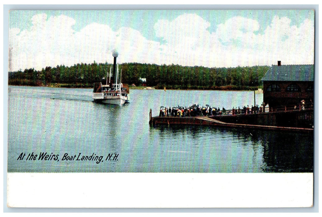 c1905 At The Weirs Boat Landing Pier Harbor Passenger Ferry Bridge NH Postcard