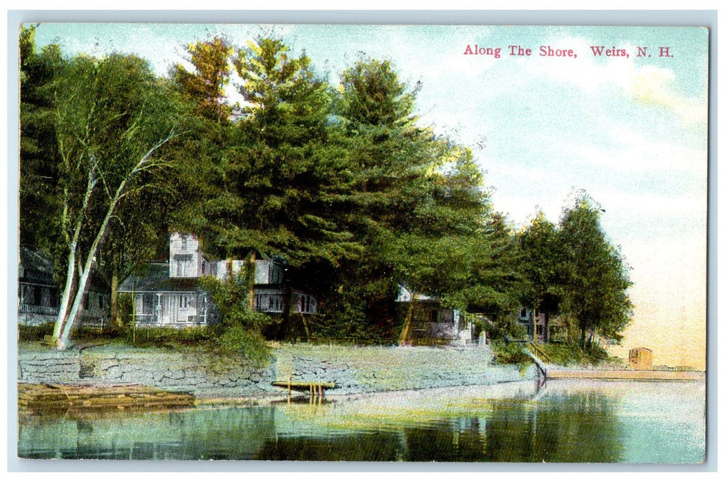 c1950's Along The Shore Resorts Buildings Trees Weirs New Hampshire NH Postcard
