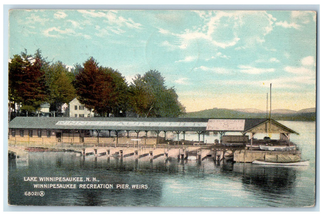 1915 Lake Winnipesaukee NH Winnipesaukee Recreation Pier Boats Weirs NH Postcard