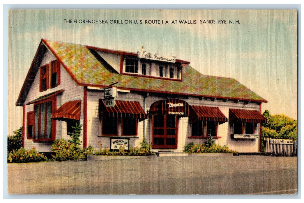 c1950's The Florence Sea Grills Wallis Sands Restaurant Entrance Rye NH Postcard