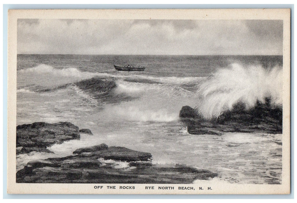 c1920 Off The Rocks Waves View Boating Rye North Beach New Hampshire NH Postcard