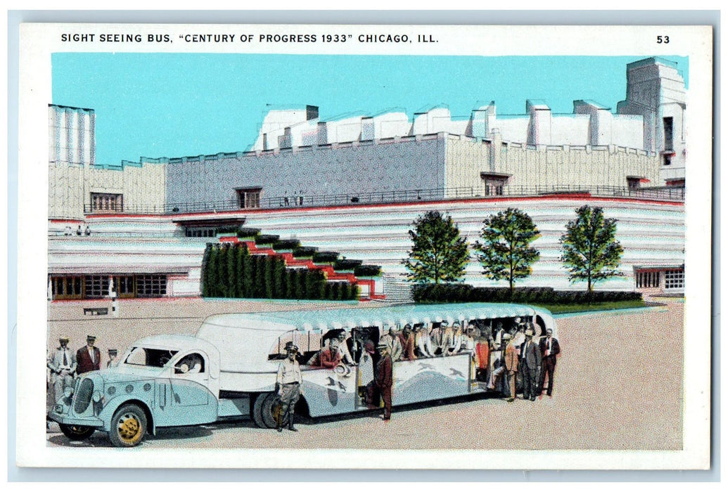 c1940s Sight Seeing Bus Century Of Progress Chicago IL Semi-Trailer Bus Postcard