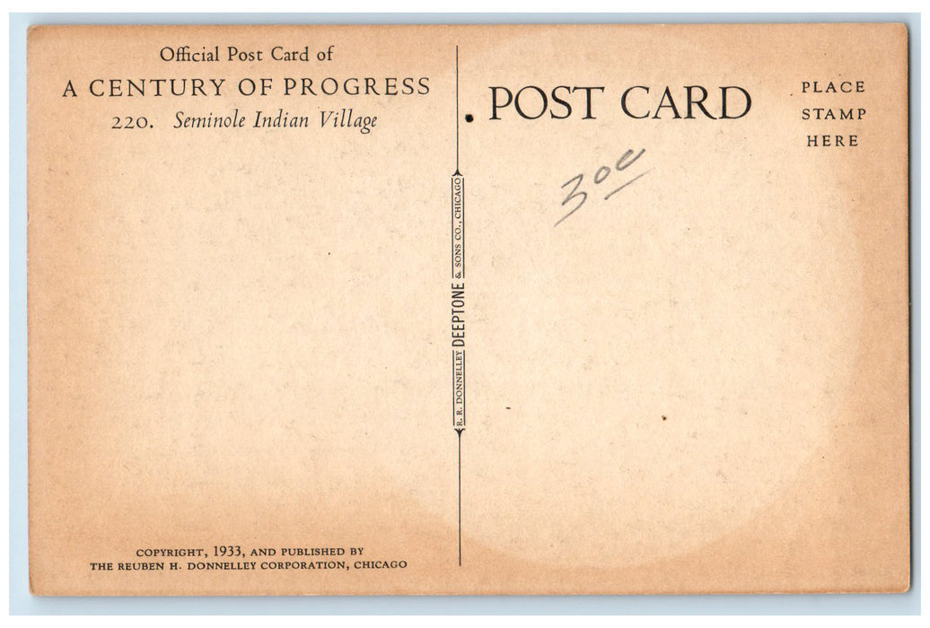 c1940s Seminole Indian Village Century Of Progress Chicago IL Unposted Postcard
