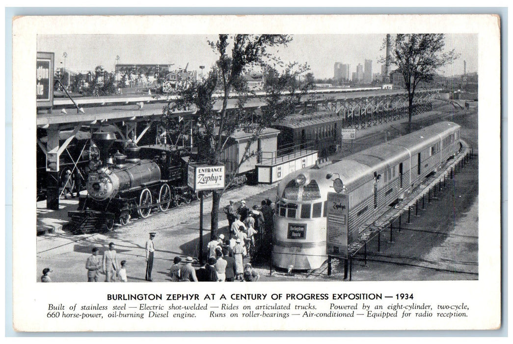 c1940s Burlington Zephyr At A Century Of Progress Exposition Chicago IL Postcard