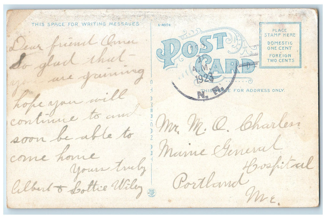 1923 Looking Up Cocheco River Lake Creek House Boats Grove Rochester NH Postcard