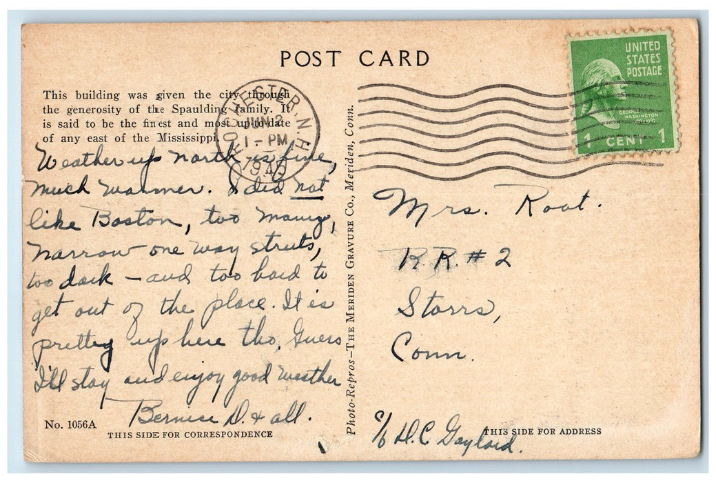 1945 Spaulding High School Campus Rochester New Hampshire NH Posted Postcard