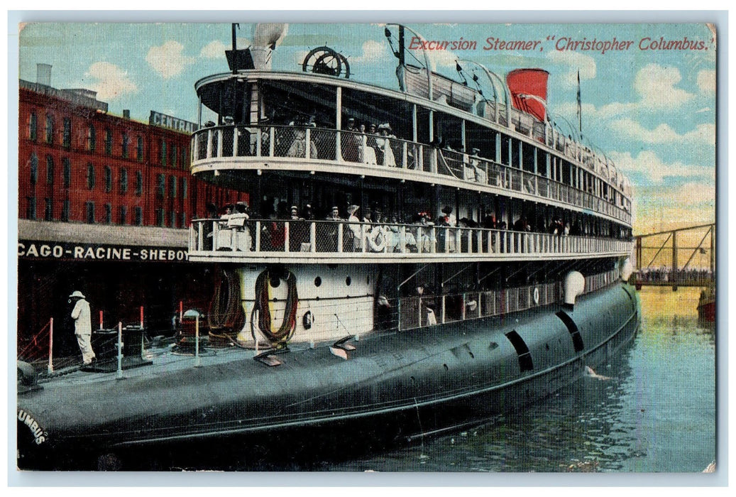 c1910s Excursion Steamer Christopher Columbus View Chicago IL Unposted Postcard