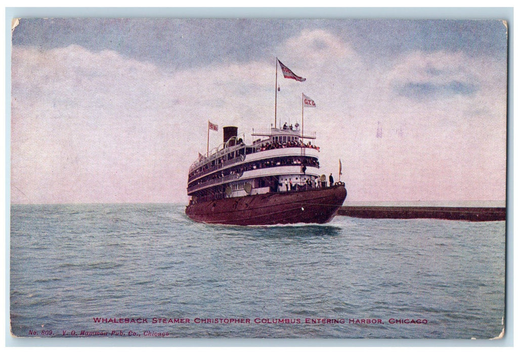 c1940's Whalessack Steamer Christopher Columbus Entering Harbor WI Postcard
