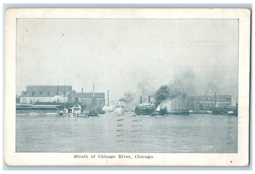 1908 Mouth Of Chicago River Steamship Scene Chicago Illinois IL Posted Postcard