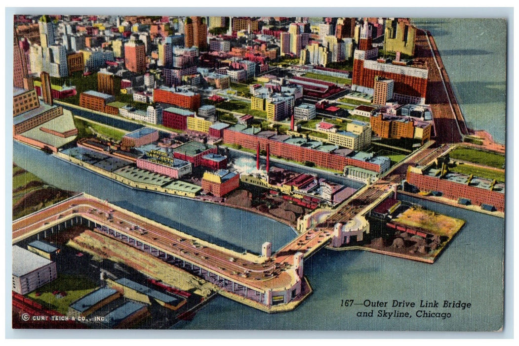 1955 Outer Drive Link Bridge And Skyline Chicago Illinois IL Posted Postcard