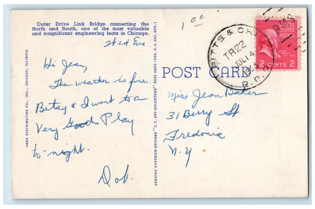 1955 Outer Drive Link Bridge And Skyline Chicago Illinois IL Posted Postcard