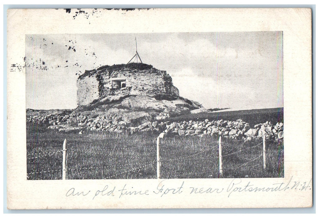 1915 Old Time Fort Stone View Wired Fence Portsmouth New Hampshire NH Postcard