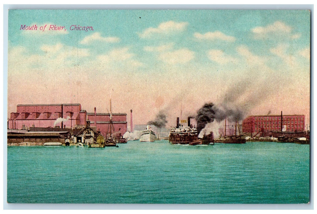 c1910's Mouth Of River Steamships Scene Chicago Illinois IL Unposted Postcard