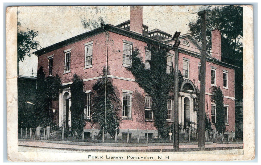 c1950's Public Library Building Entrance Portsmouth New Hampshire NH Postcard