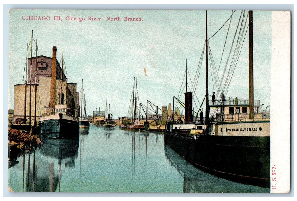 c1910's Chicago River North Branch Ships Scene Chicago IL Unposted Postcard