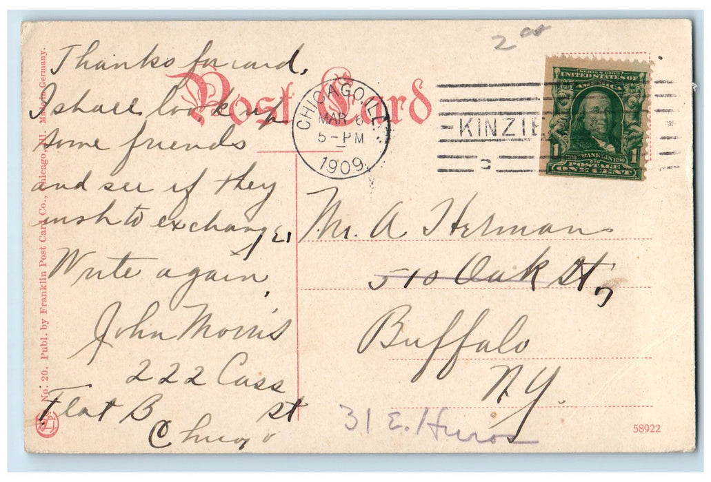 1909 Jack Knife Bridge Chicago River Chicago Illinois IL Posted Vintage Postcard