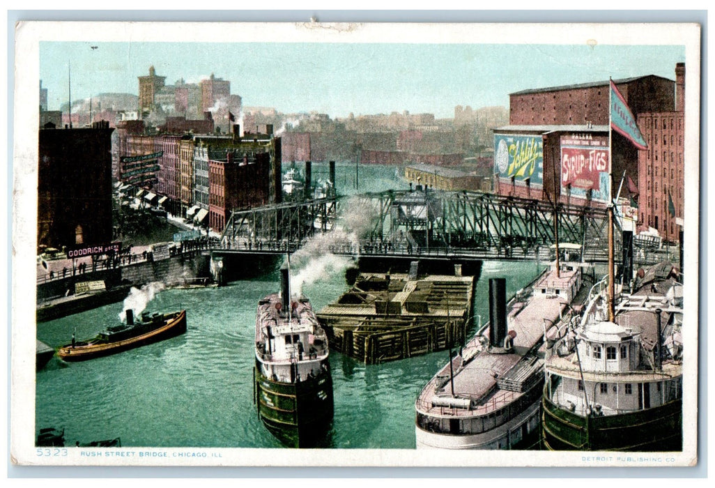 1909 Rush Street Bridge Steamship Chicago Illinois IL Posted Vintage Postcard
