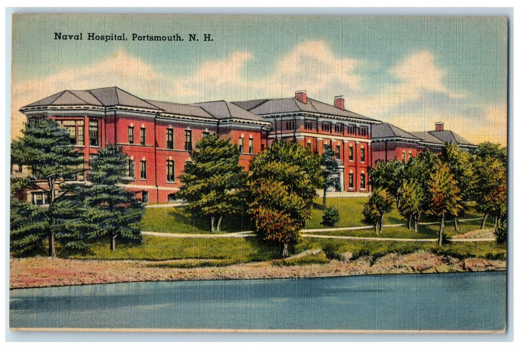 c1950's Naval Hospital Building View Lake Portsmouth New Hampshire NH Postcard