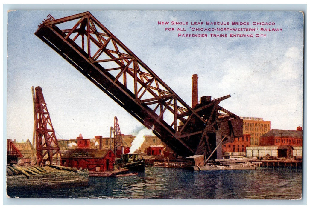 c1910's New Single Leaf Bascule Bridge Chicago Illinois IL Unposted Postcard