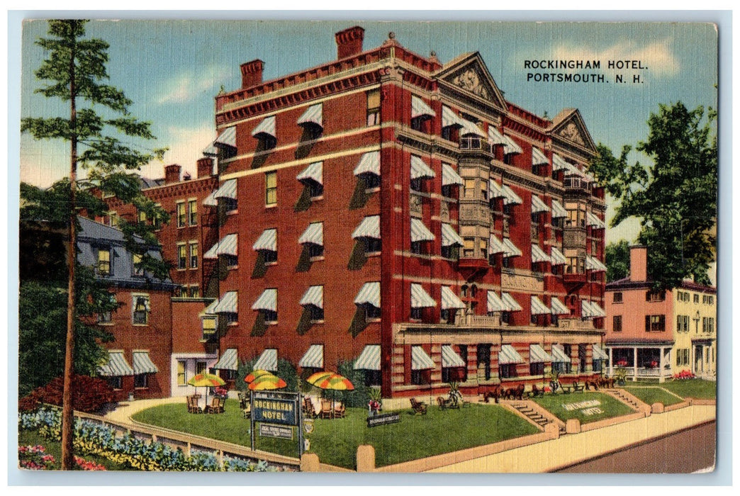c1950's Rockingham Motel Restaurant Benches Portsmouth New Hampshire NH Postcard