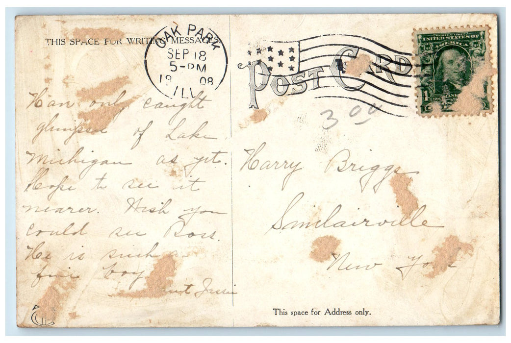 1908 Steamship Iowa Chicago Muskegon Grand Haven Illinois IL Posted Postcard