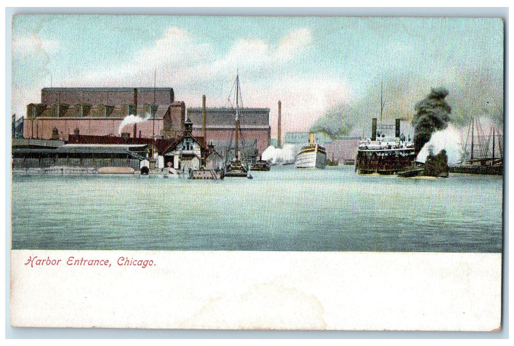 c1905's Harbor Entrance Steamship Scene Chicago Illinois IL Unposted Postcard