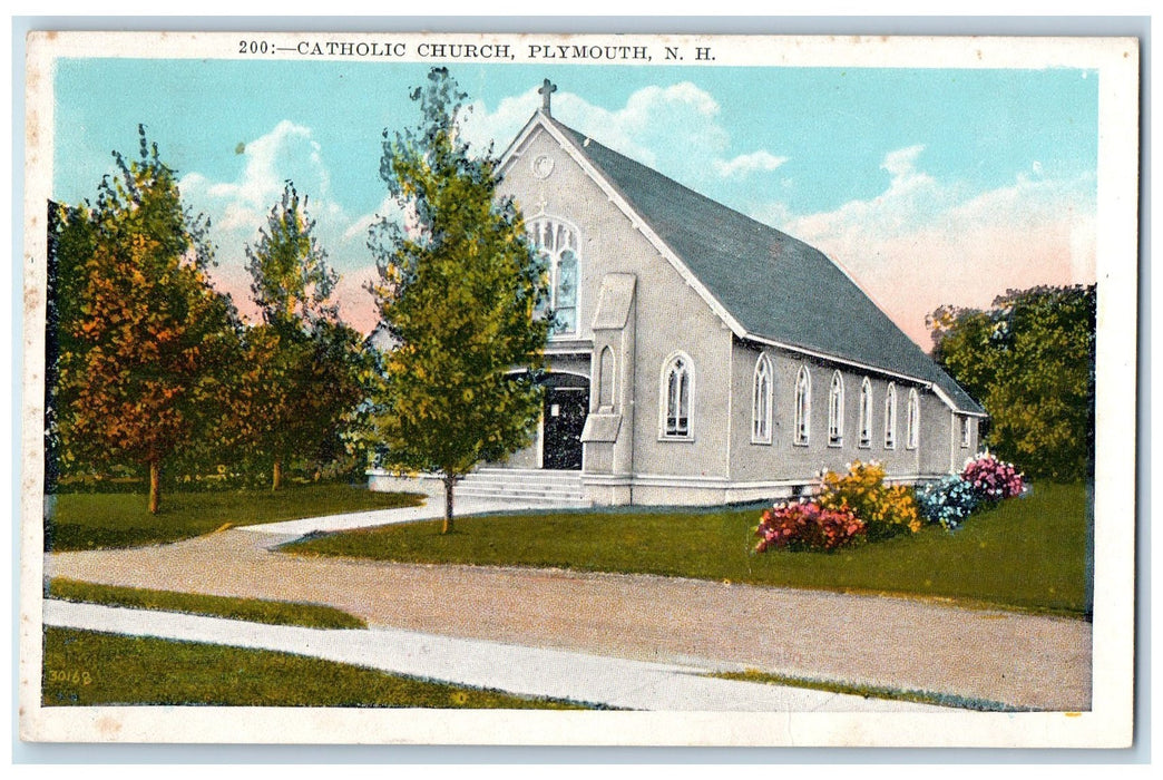 c1950 Catholic Church Entrance View Dirt Road Plymouth New Hampshire NH Postcard