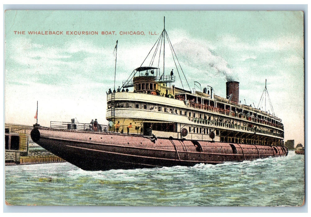 c1910's The Whaleback Excursion Boat Scene Chicago Illinois IL Unposted Postcard